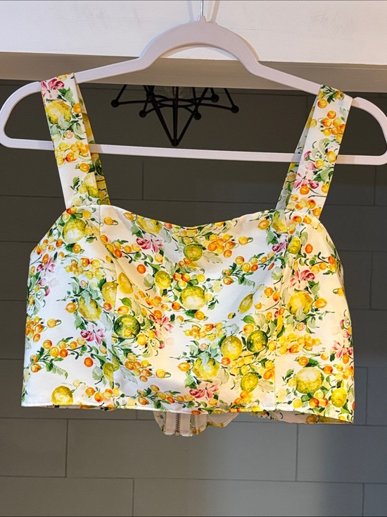 Lavender Brown Tops - Lavender Brown Lemon Print Crop Top —‎ Yellow, Green, White